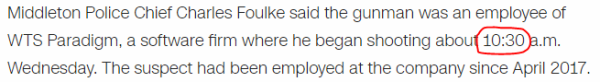 Middleton Police Chief Charles Foulke said the gunman was an employee of WTS Paradigm, a software firm where he began shooting about 10:30 a.m. Wednesday. The suspect had been employed at the company since April 2017.