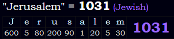 "Jerusalem" = 1031 (Jewish)