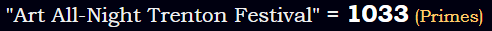 "Art All-Night Trenton Festival" = 1033 (Primes)