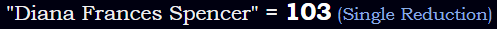 "Diana Frances Spencer" = 103 (Single Reduction)