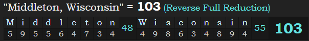 "Middleton, Wisconsin" = 103 (Reverse Full Reduction)