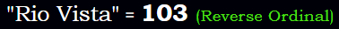 "Rio Vista" = 103 (Reverse Ordinal)