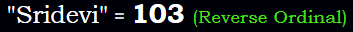 "Sridevi" = 103 (Reverse Ordinal)