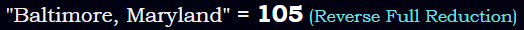 "Baltimore, Maryland" = 105 (Reverse Full Reduction)