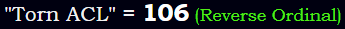 "Torn ACL" = 106 (Reverse Ordinal)