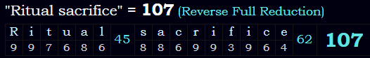 "Ritual sacrifice" = 107 (Reverse Full Reduction)