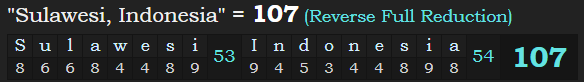 "Sulawesi, Indonesia" = 107 (Reverse Full Reduction)