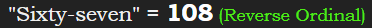 "Sixty-seven" = 108 (Reverse Ordinal)