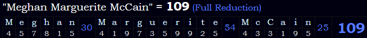 "Meghan Marguerite McCain" = 109 (Full Reduction)