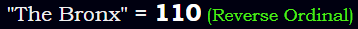 "The Bronx" = 110 (Reverse Ordinal)