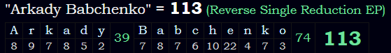 "Arkady Babchenko" = 113 (Reverse Single Reduction EP)