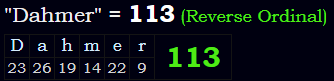 "Dahmer" = 113 (Reverse Ordinal)