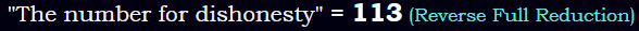 "The number for dishonesty" = 113 (Reverse Full Reduction)