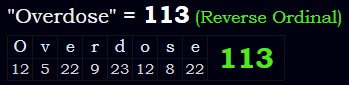 "Overdose" = 113 (Reverse Ordinal)