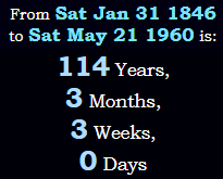 114 Years, 3 Months, 3 Weeks, 0 Days