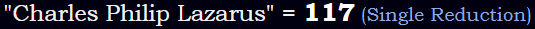 "Charles Philip Lazarus" = 117 (Single Reduction)