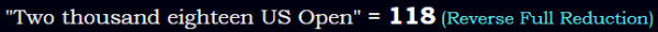 "Two thousand eighteen US Open" = 118 (Reverse Full Reduction)