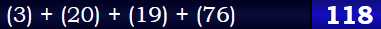 (3) + (20) + (19) + (76) = 118