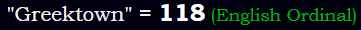 "Greektown" = 118 (English Ordinal)