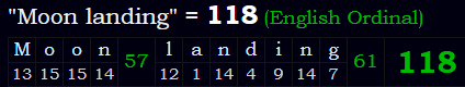 "Moon landing" = 118 (English Ordinal)