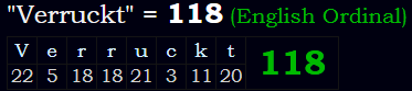 "Verruckt" = 118 (English Ordinal)