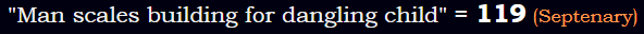 "Man scales building for dangling child" = 119 (Septenary)