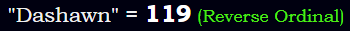 "Dashawn" = 119 (Reverse Ordinal)