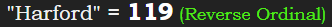 "Harford" = 119 (Reverse Ordinal)