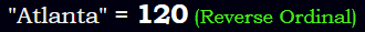 "Atlanta" = 120 (Reverse Ordinal)