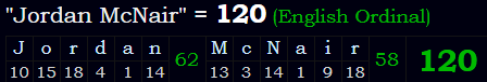 "Jordan McNair" = 120 (English Ordinal)