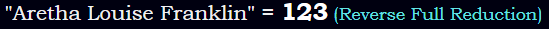 "Aretha Louise Franklin" = 123 (Reverse Full Reduction)