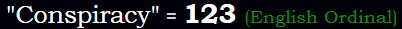 "Conspiracy" = 123 (English Ordinal)