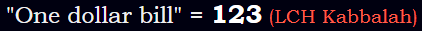 "One dollar bill" = 123 (LCH Kabbalah)