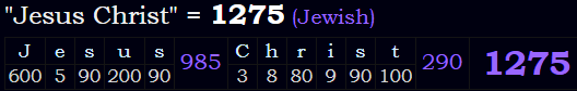 "Jesus Christ" = 1275 (Jewish)
