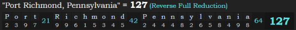 "Port Richmond, Pennsylvania" = 127 (Reverse Full Reduction)