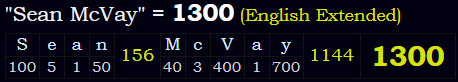 "Sean McVay" = 1300 (English Extended)