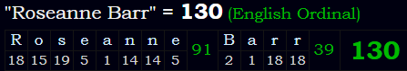 "Roseanne Barr" = 130 (English Ordinal)