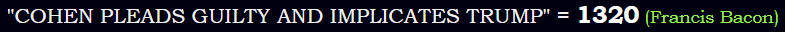 "COHEN PLEADS GUILTY AND IMPLICATES TRUMP" = 1320 (Francis Bacon)