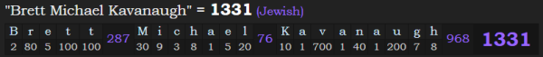 "Brett Michael Kavanaugh" = 1331 (Jewish)