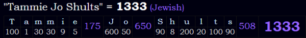 "Tammie Jo Shults" = 1333 (Jewish)