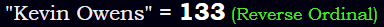 "Kevin Owens" = 133 (Reverse Ordinal)