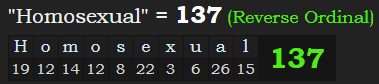 "Homosexual" = 137 (Reverse Ordinal)