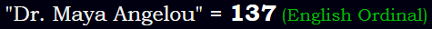 "Dr. Maya Angelou" = 137 (English Ordinal)