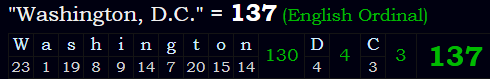 "Washington, D.C." = 137 (English Ordinal)