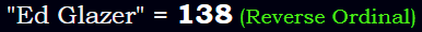 "Ed Glazer" = 138 (Reverse Ordinal)