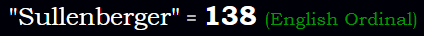 Sullenberger = 138 Ordinal