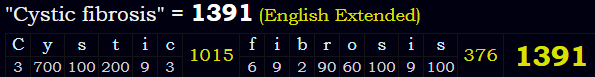 "Cystic fibrosis" = 1391 (English Extended)