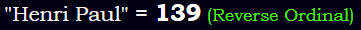 "Henri Paul" = 139 (Reverse Ordinal)