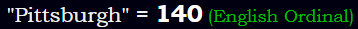 "Pittsburgh" = 140 (English Ordinal)