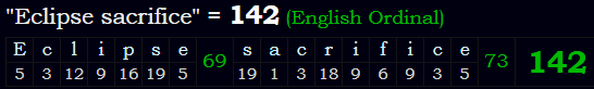 "Eclipse sacrifice" = 142 (English Ordinal)